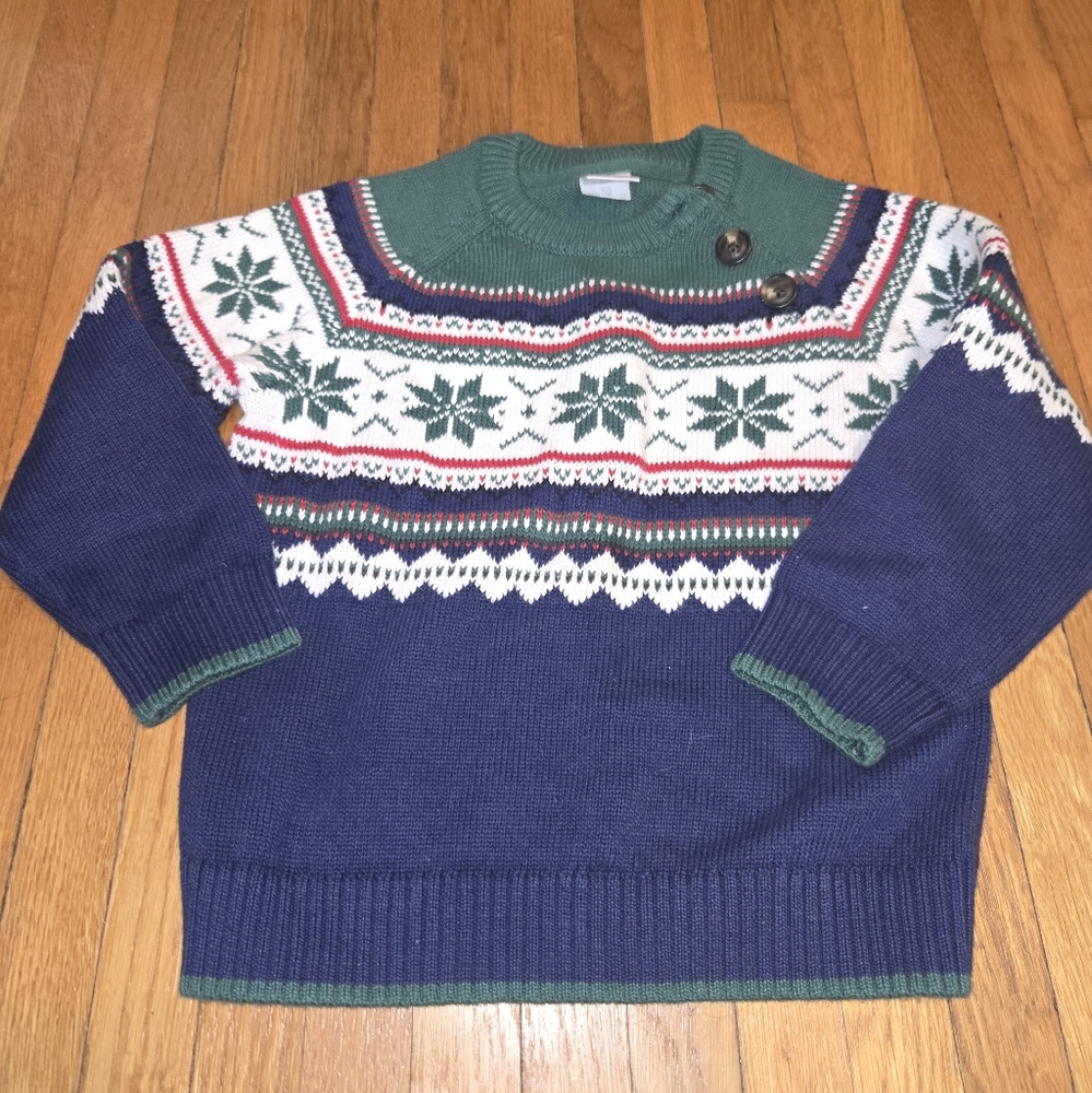 Gymboree Green and Navy Snowflake Crewneck Sweater 3T